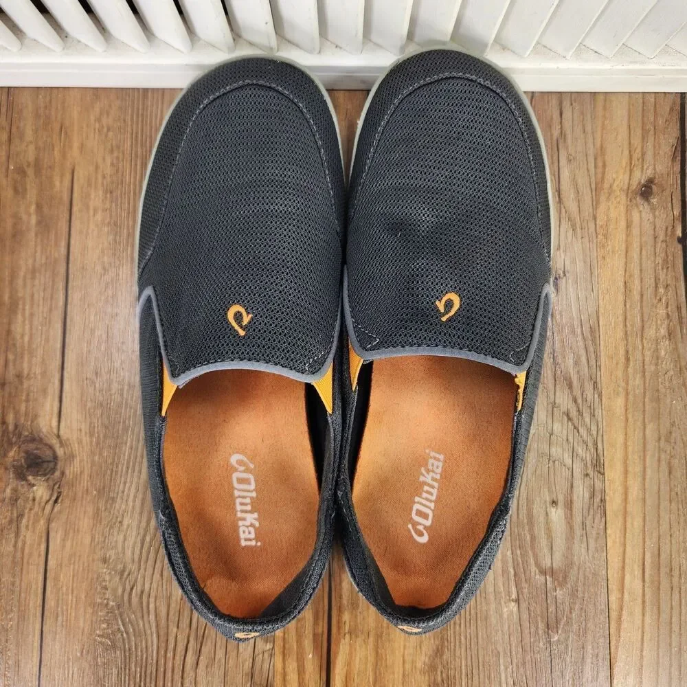 Olukai Nohea Mesh Mens Sz 9.5 Gray Slip On Mesh Dock Beach Casual Loafers Shoes